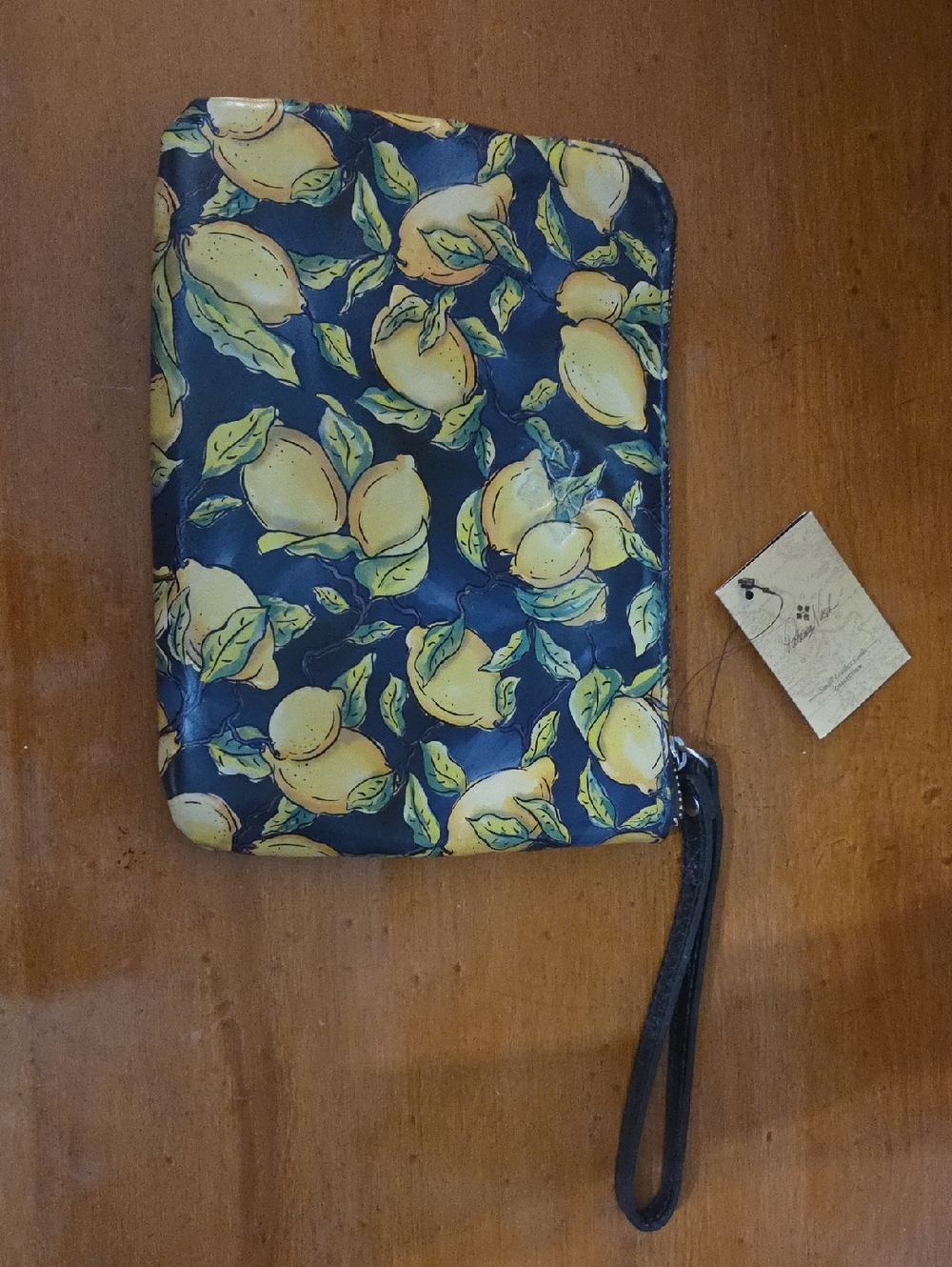 Patricia Nash Lemon Print Wristlet Clutch - Navy & Yellow